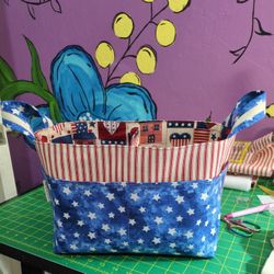 Handmade Divided Fabric Basket, Fourth Of July Themed
