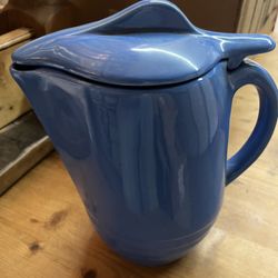 Vintage Blue Pitcher With Lid - Ceramic 