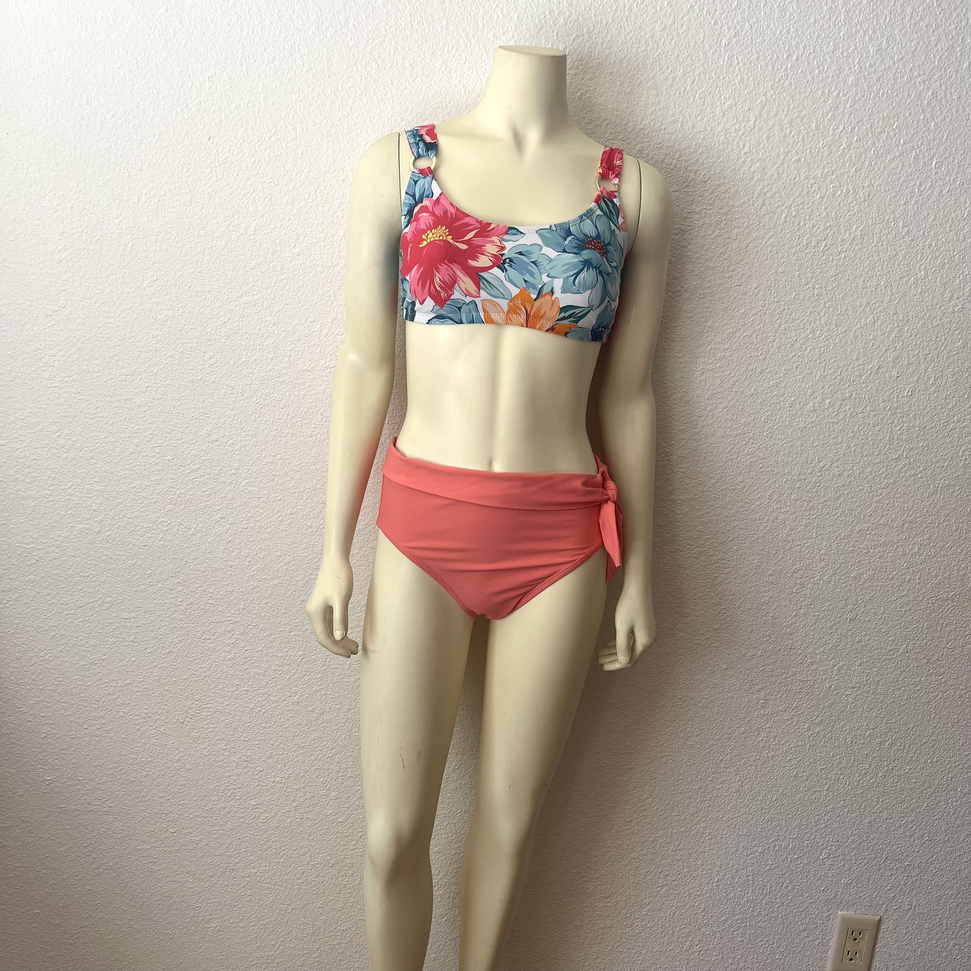 Time and True Floral Bikini Top and Coral Bottoms