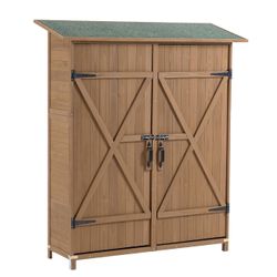 NEW 5 ft. W x 2 ft. D Outdoor Wooden Storage Shed, Tool Storage Cabinet with Lockable Door, Coverage Area 10 sq. ft. Brown