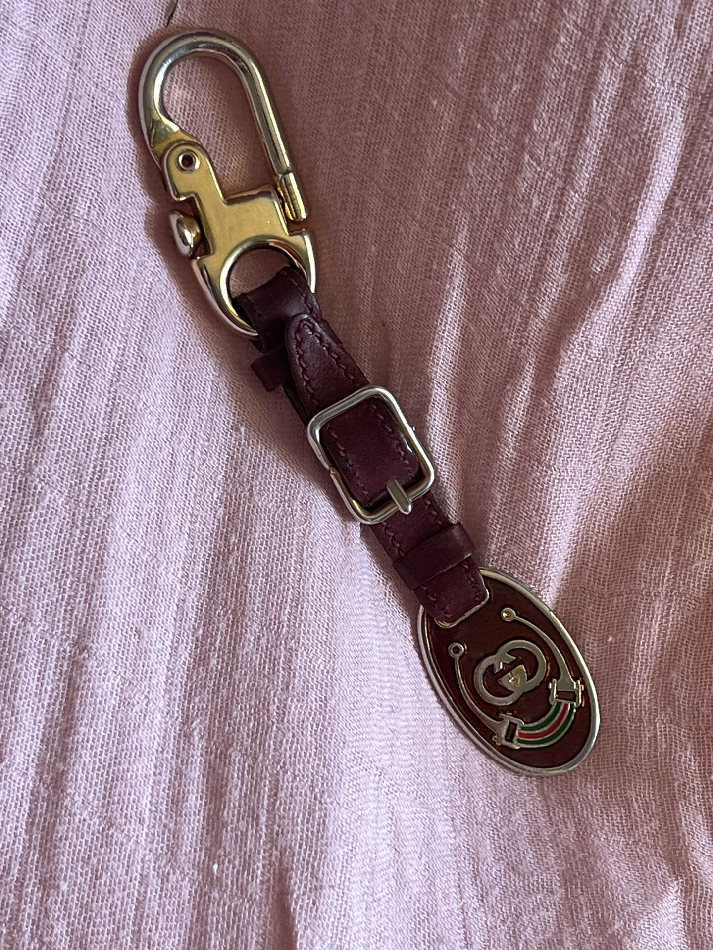 Vintage Leather Gucci keychain Key Chain Key Fob Charm Brown Leather Gucci Logo