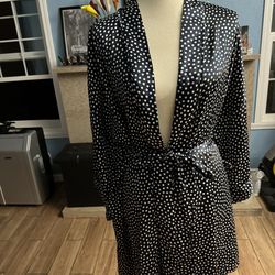 Morgen Tayler Satin Robe Dark Blue With Dots Size M/L