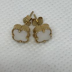 18k Real Gold Small White Clover Mother Of Pearl
