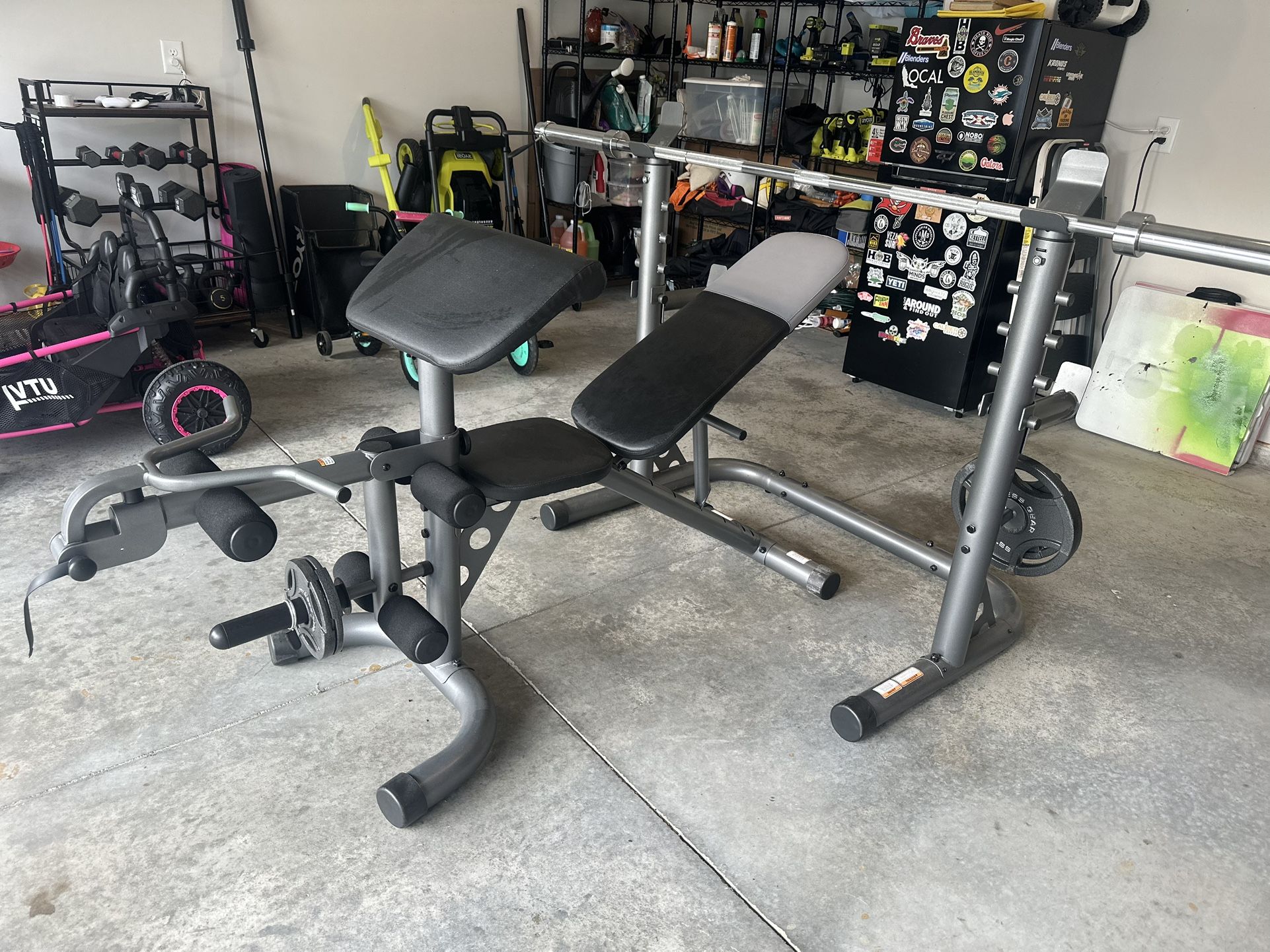 Weight Bench, Rack, Bar, Plates