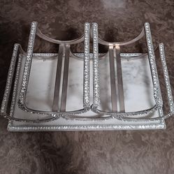 Tahari heavy white marble base w/ silver toned metal & rhinestones 5 wine bottle holder handmade from India