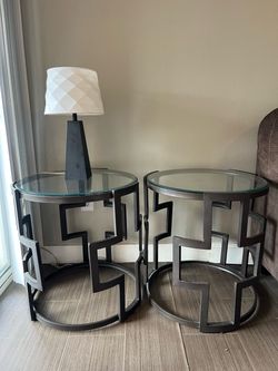 Round Glass Top Metal End Tables Set of 2