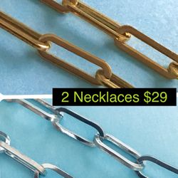 Includes 2 Ladies Necklaces- Gold & Silver  Paperclip Style 16” To 18” Stainless Steel   *Ship Nationwide Or Pickup Boca Raton 