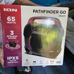 ION Pathfinder Go 65 W Bluetooth Speaker — IPX5, 3‑Speaker Wide Sound, LED Lighting