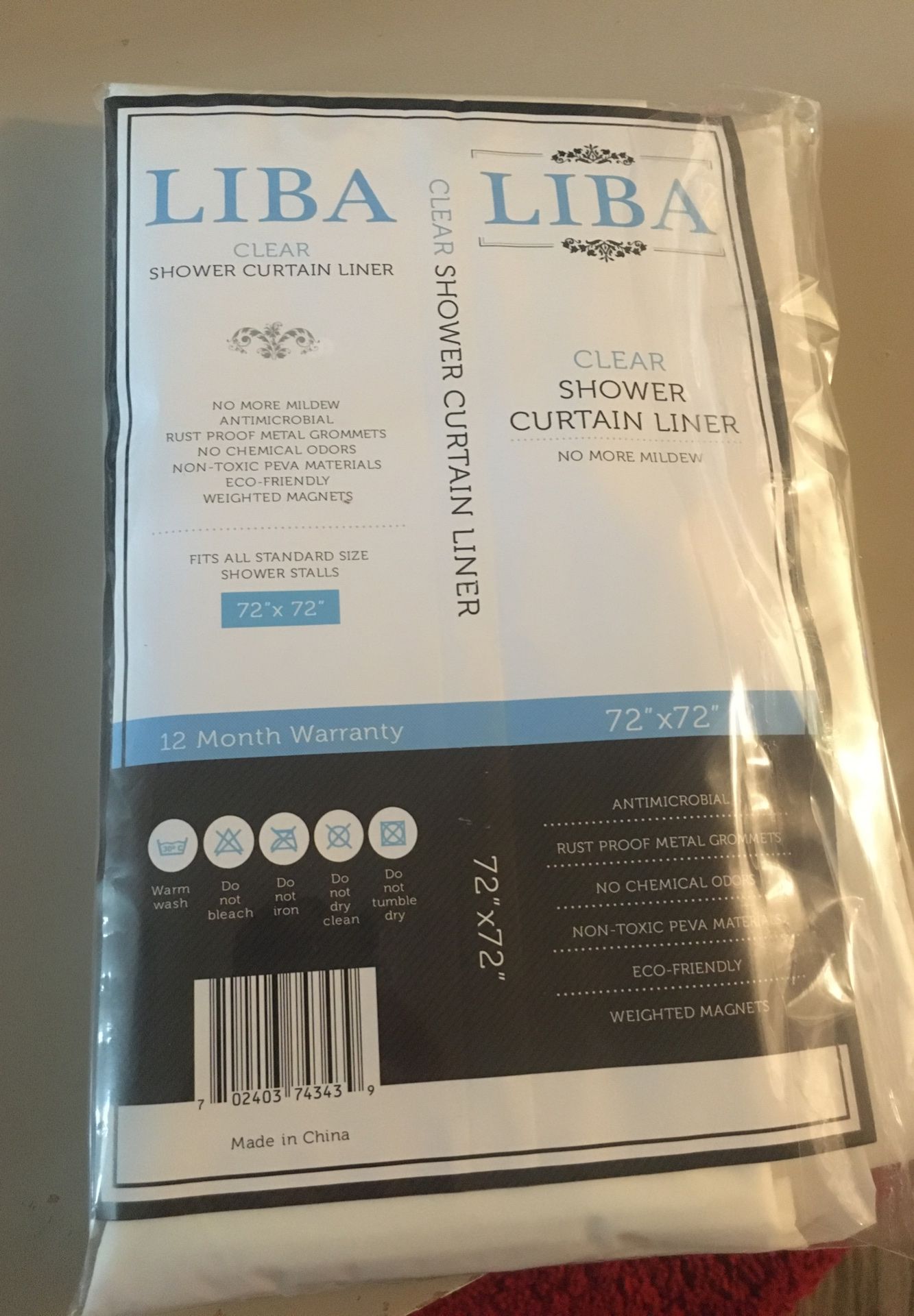 Liba PEVA Antimicrobial - Shower Curtain Liner