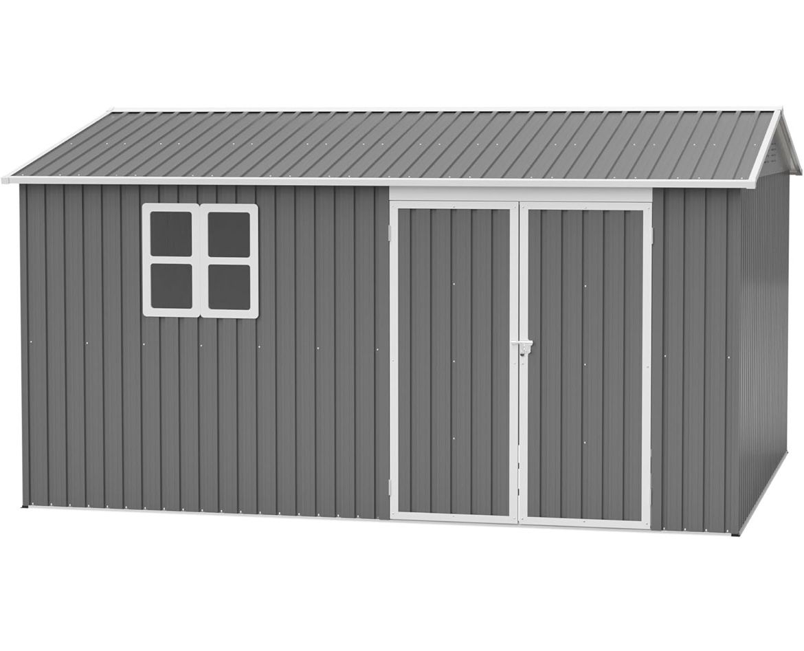 Open Box Complete In Box Outdoor Storage Shed 12x10 ft Waterproof Metal Shed W/ Floor