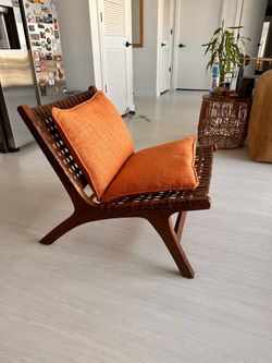 Denman Woven-Back Leather Side Chair 