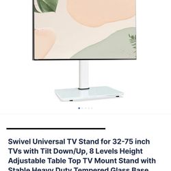 Swivel Universal TV Stand for 32-75 inch TVs with Tilt Down/Up, 8 Levels Height Adjustable Table Top TV Mount Stand with Stable Heavy Duty Tempered Gl