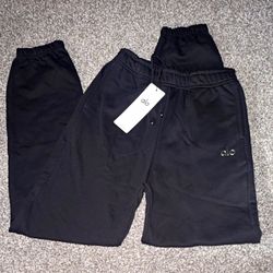 Alo Women’s Black Solid Drawstring Elastic Waist Fleece Jogger Pants Size S