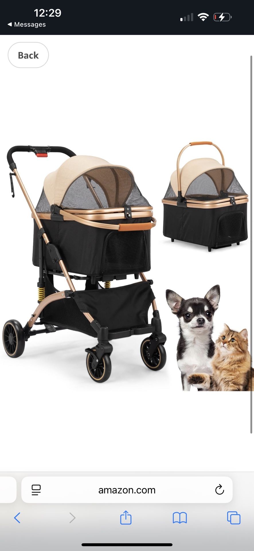 Coziwow 4-Wheel Premium 3-in-1 Foldable Pet Stroller for Small Medium Dogs With Detachable Carrier, Jogging Cat Travel, Black + Gold