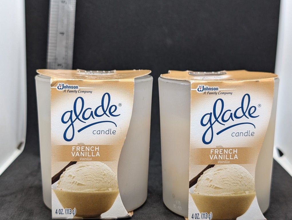 2 Glade Candle Jar, Air Freshener, French Vanilla 4 Oz NOS 2011