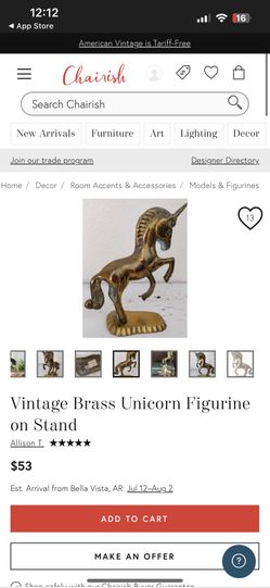 Vintage Brass Unicorn Figurine On Stand 