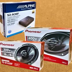 Alpine 4 Channel S Series Power Amplifier Pioneer Car Speakers 2 Sets 6.5" 2-Way Coaxial System 700 Watts Package 🚨 Payment Options Available 🚨