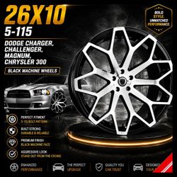 🔥 26x10 Black Machine Wheels – Dodge Charger / Challenger / Magnum / Chrysler 300 🔥

