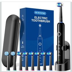 Rotating Electric Toothbrush for Adults, Rechargeable Power Toothbrush with 5 Cleaning Modes, 2-Minute Smart Timer, 8 Brush Heads (2 Types), Travel Ca