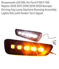 Dreamseek LED DRL for Ford F150 F-150 Raptor 2016 2017 2018 2019 2020 Bumper Driving Fog Lamp Daytime Running Assembly Lights Kits with Amber Turn Sig