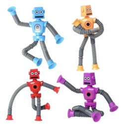 4 Pcs Telescopic Suction Cup Robot Toy, Coolest Pop Tubes Sensory Toys for Toddlers, Educational Fidget Toys Robot Party Favors