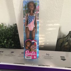 New Barbie Doll With American Flag Swim Suit