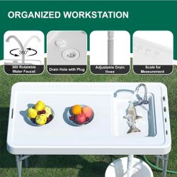 42.5" Fish Cleaning Table with Sink, Folding Camping Table & Fish Cleaning Station with Measure Mark, Camping Sink with Hose Hookup for Outdoor Picnic