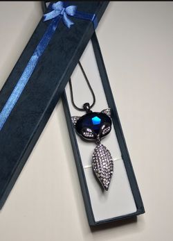 Crystal fox#pendant #necklace blue And Gold Colors