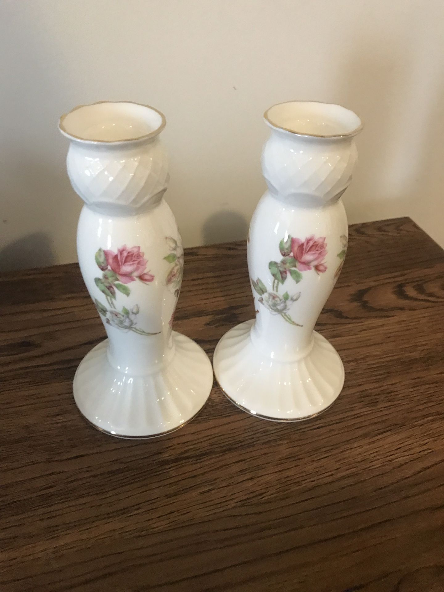 Porcelain rose candle holders