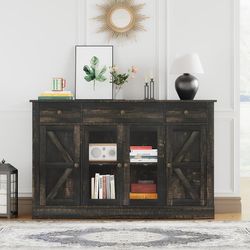 E499 $150  55" Coffee Bar with 4 Glass Doors and 3 Drawers