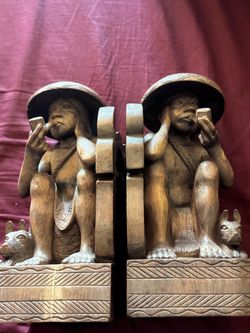 Vintage Mid-Century Filipino Igorot Hand-Carved Wooden Bookends Pair – Ifugao Folk Art
