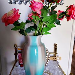 Tall Italian Vase With Roses Flowers 