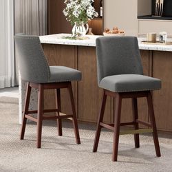 Set of 4 Swivel Chair Barstools 29 Inch Island Chairs, Bar Height Stools, Stool Chair (Dark Gray Linen)