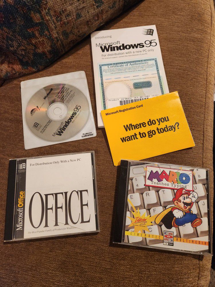 Windows 95 OEM Installation Disc And Mario Teaches Typing Plus Original MS Office 94' Vintage PC Software 486/ Pentium 32-bit