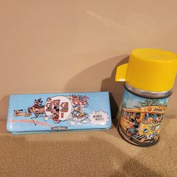 Vintage Mickey Mouse Thermos And Vinyl Pencil Holder