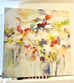 Beautiful Brand New Large Abstract Floral Canvas Painting 40in x 40in • OBO •