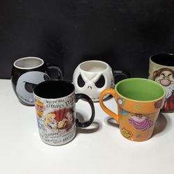 Disney Mug Collection Lot - Alice in Wonderland, Nightmare Before Christmas, Grumpy, Set of 5

