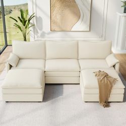 Vesgantti 108" U Shaped Sectional Couch, Comfy Cloud Modular Sectional Sofa with 2 Ottoman Deep Seat Chenille Modern Cloud Sofa