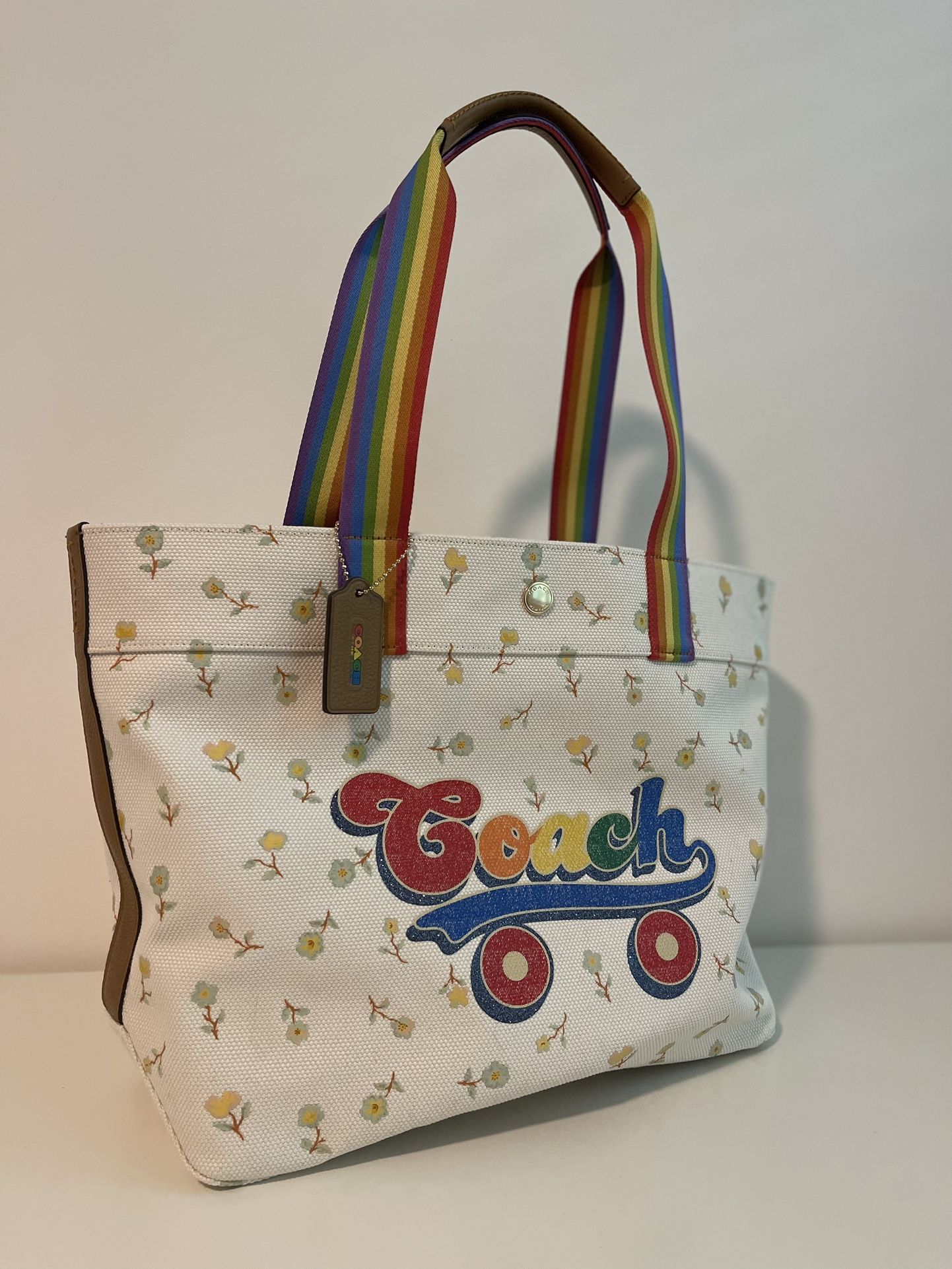 Coach C4099 Canvas Pride Roller Skate Tote Bag Beige NEW