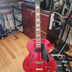 GROTE Jazz Electric Guitar Hollow Body Chrome Hardware P90 Pickup Red