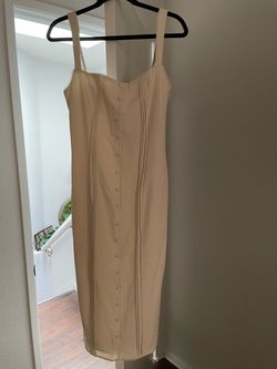 Cream Button-Front Midi Slip Dress