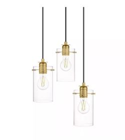 💥Hampton Bay Regan Brushed Gold Pendant Hanging Light w/ Clear Glass Shades