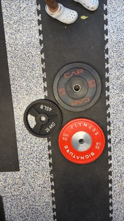 3 Single Weight Plates Two 55 Pounds / Bls & One Iron 45 Pounds / Bls