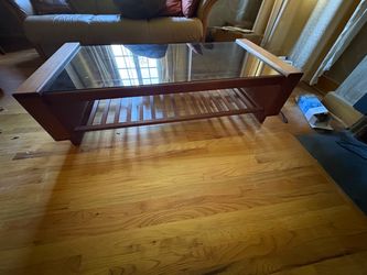 Teak and Glass Top Coffee Table in MCM style