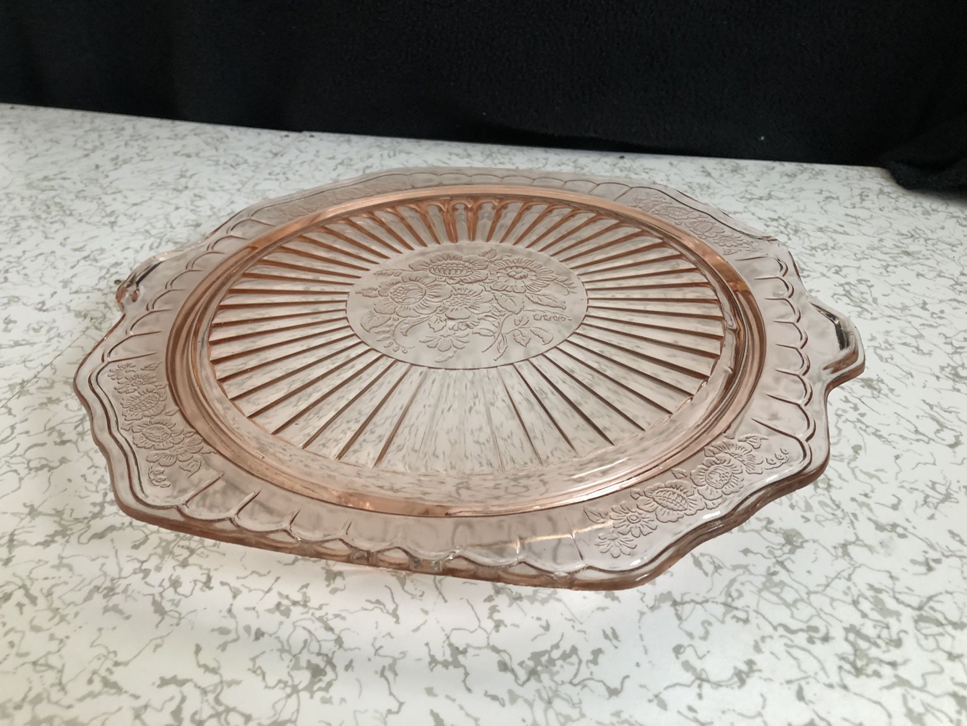 Vintage Anchor Hocking Mayfair Pattern Pink Depression Glass Cake Plate