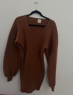Brown Ribbed Knit Sweater Mini Dress