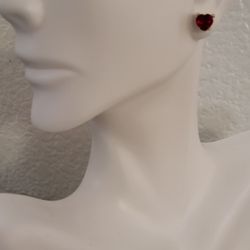 14k Yellow Gold Red Heart Stone Stud Earrings