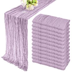 12 Pack Boho Gauze Table Runner - 35x72 Inch Rustic Cheese Cloth Long Runner For Wedding, Bridal Shower, Birthday Party Decor (Light Purple)
