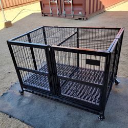 43” Large Heavy-Duty Dog Cage Kennel With Removable Center Divider; Stackable Up To 3- Tiers (New)