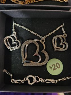 Double Heart Necklace, Earrings, & Bracelet Set